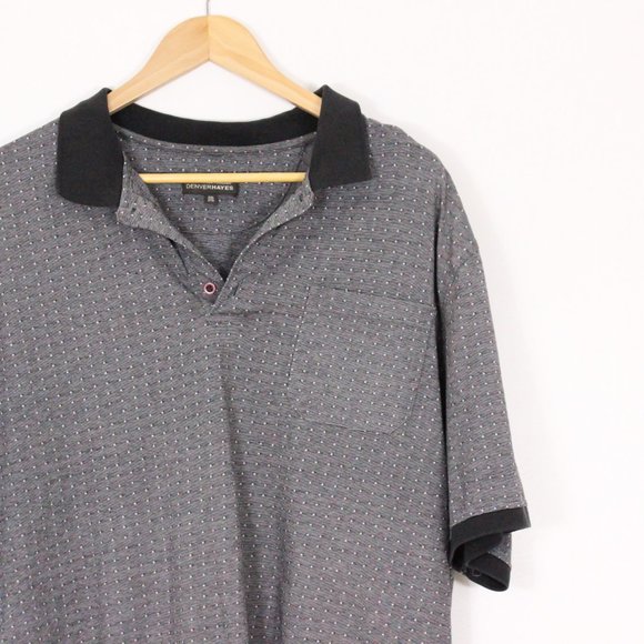 *Denver Hayes Grey Small Square Patterned Polo Shirt - Picture 3 of 5